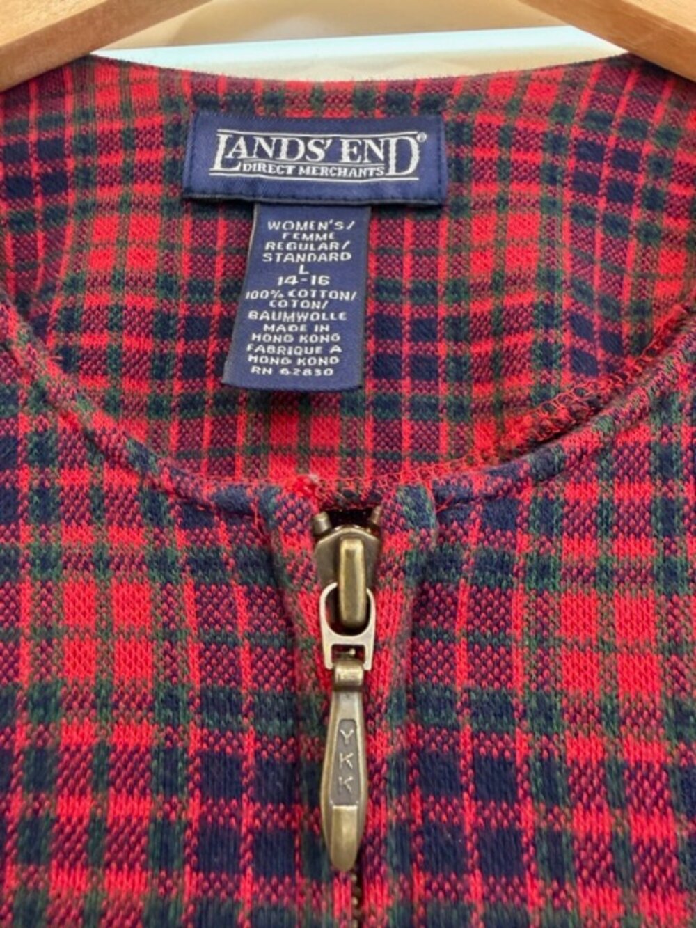 Land’s End Plaid Red Zipper Cotton Top Size L. - Picture 3 of 13